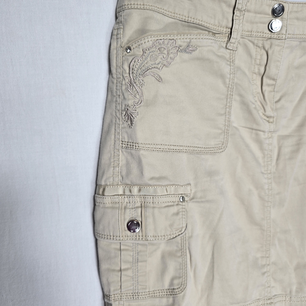 White House Black Market Women’s Size 6 Khaki Cargo Mini Skirt Embroidered - Picture 2 of 11